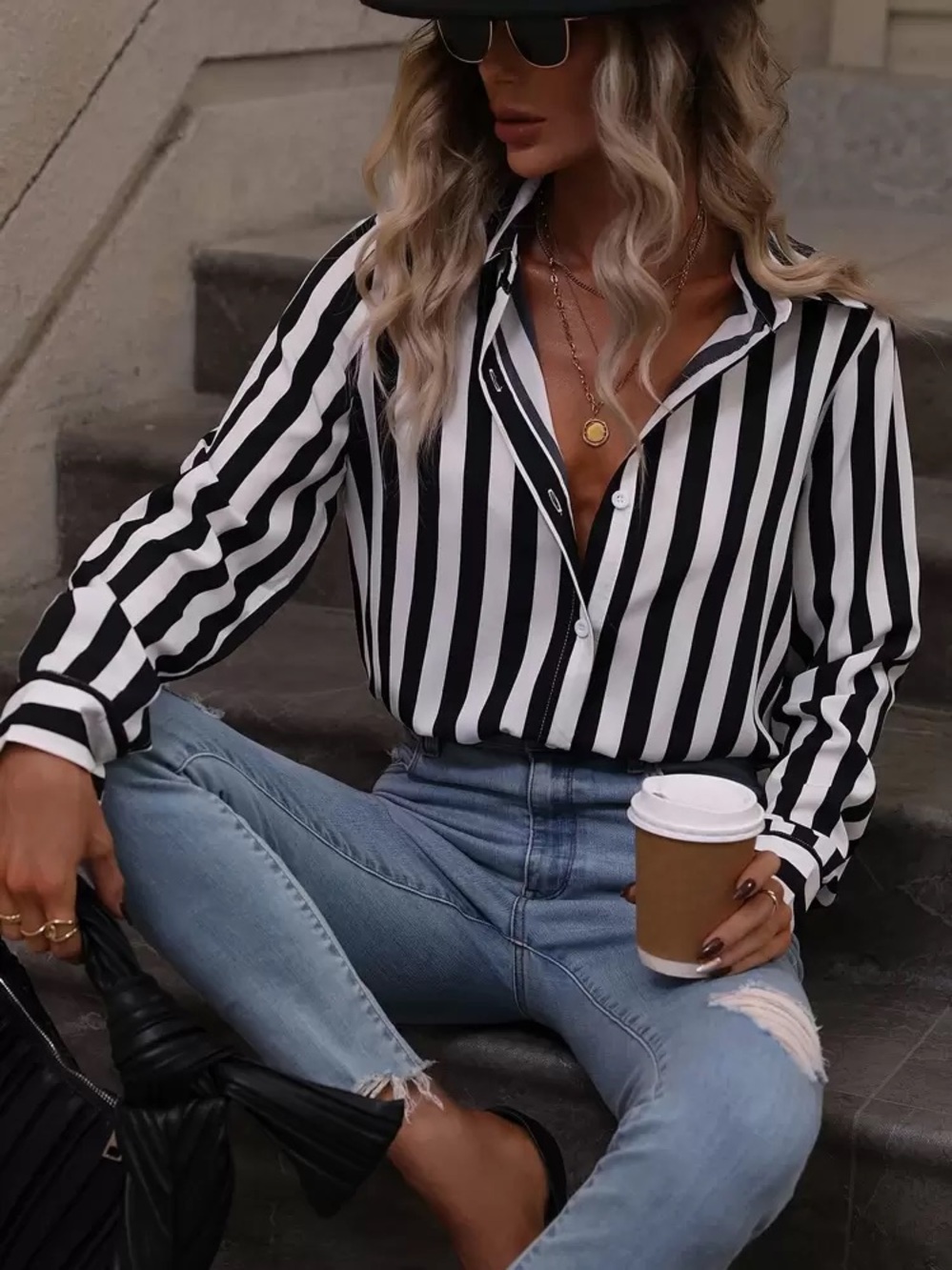 H&M Stripe Navy/White LongSleeve Button Down Shirt